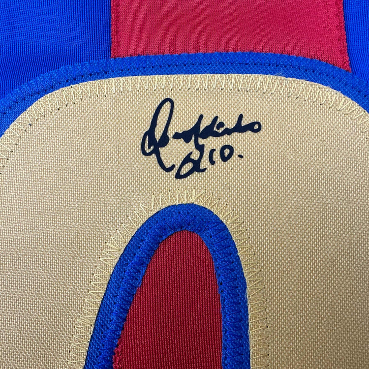 Facsimile Autographed Ronaldinho FC Barcelona Blue/Red Reprint Laser Auto Soccer Jersey Size Men's XL