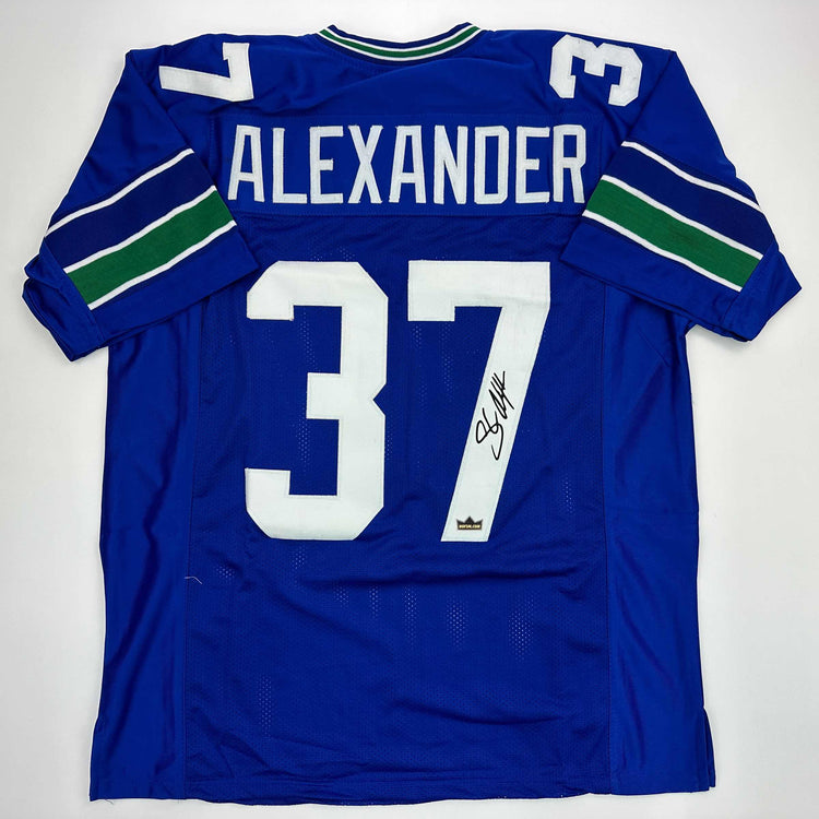 Facsimile Autographed Shaun Alexander Seattle Blue Reprint Laser Auto Football Jersey Size Men's XL