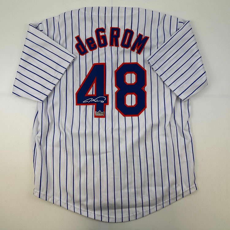 Facsimile Autographed Jacob DeGrom New York Pinstripe Reprint Laser Auto Baseball Jersey Size Men's XL