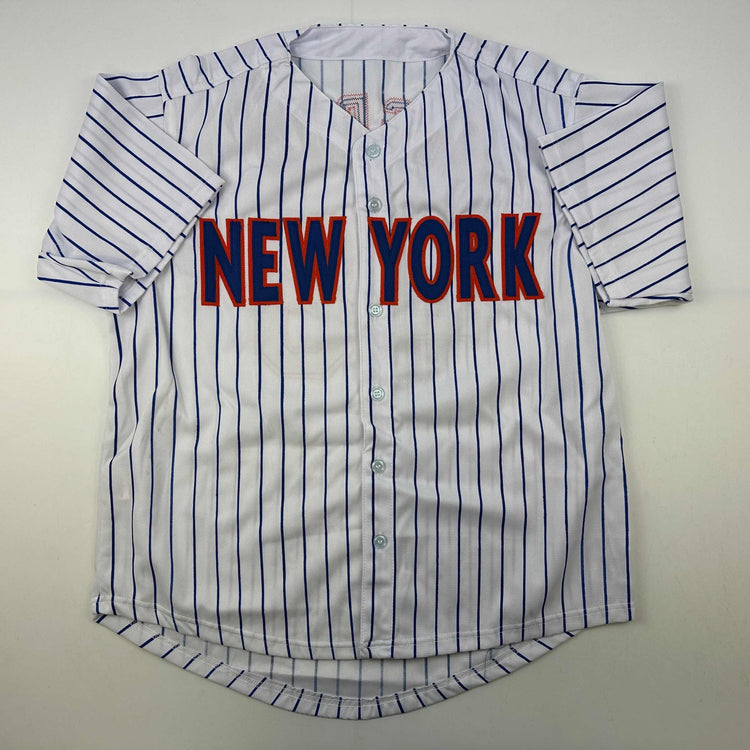 Facsimile Autographed Jacob DeGrom New York Pinstripe Reprint Laser Auto Baseball Jersey Size Men's XL