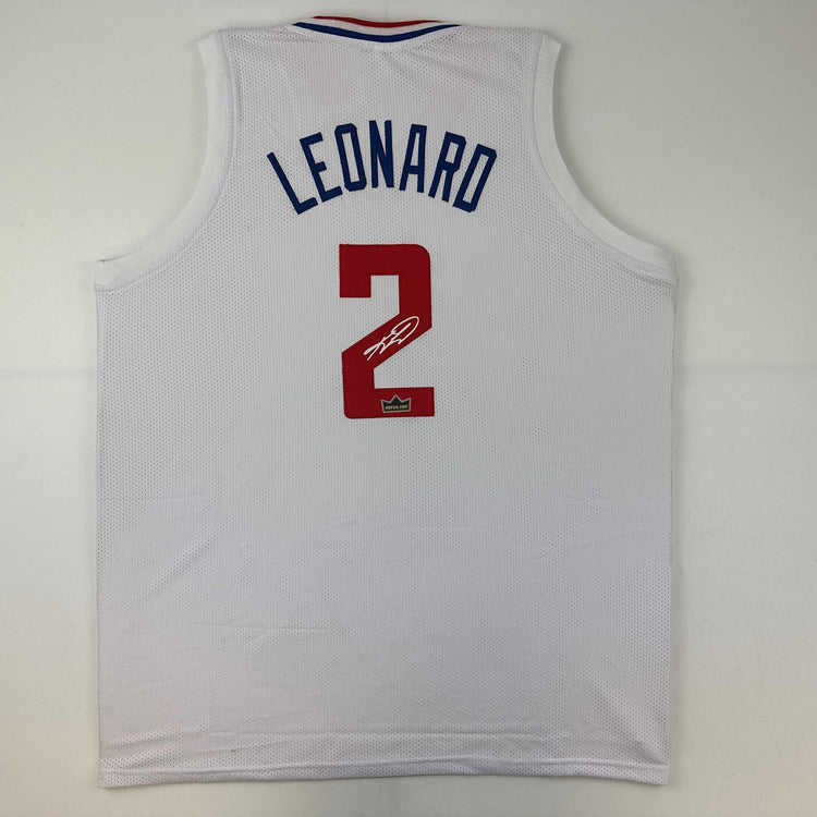 Facsimile Autographed Kawhi Leonard Los Angeles LA White Reprint Laser Auto Basketball Jersey Size Men's XL