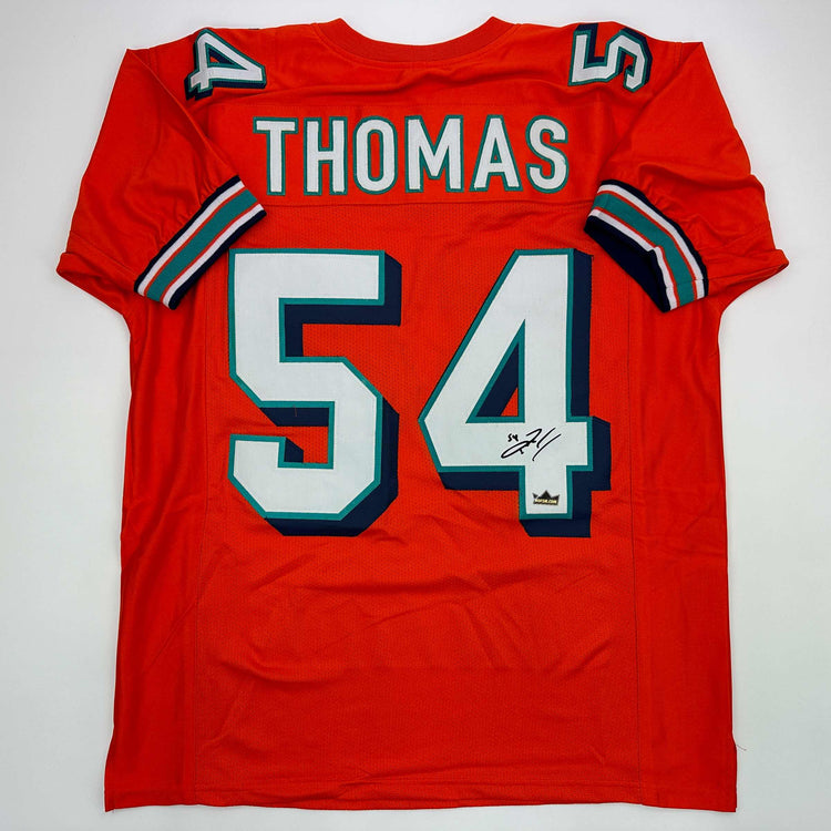 Facsimile Autographed Zach Thomas Miami Orange Reprint Laser Auto Football Jersey Size Men's XL