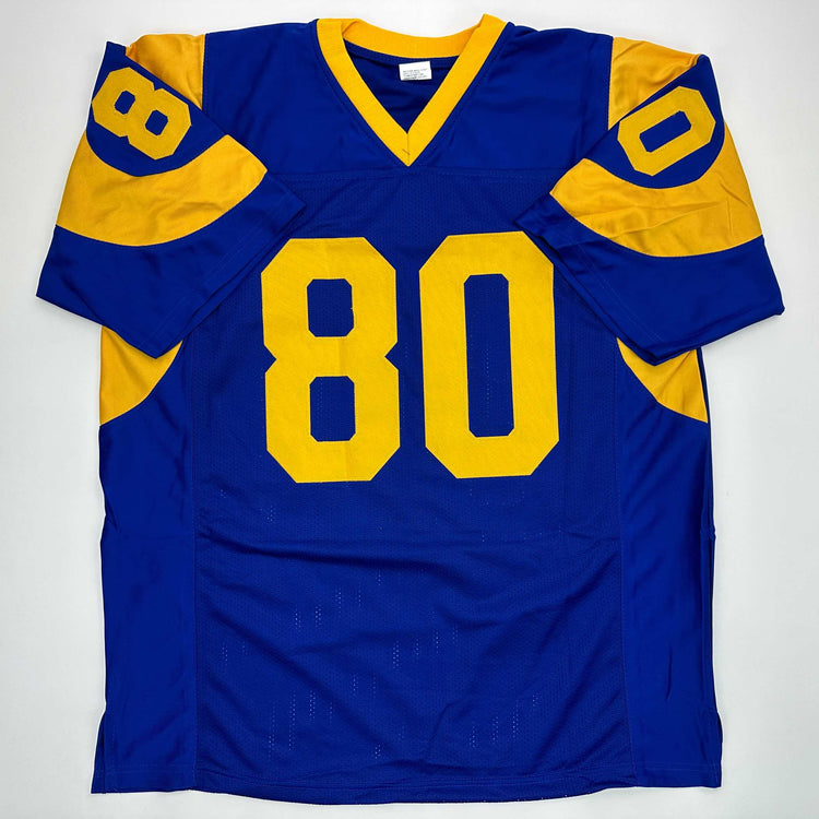 Facsimile Autographed Isaac Bruce St. Louis Royal Blue Retro Reprint Laser Auto Football Jersey Size Men's XL