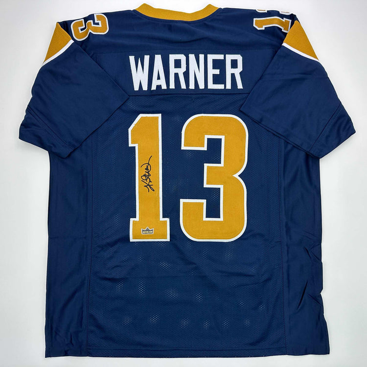 Facsimile Autographed Kurt Warner St. Louis Navy Blue Reprint Laser Auto Football Jersey Size Men's XL