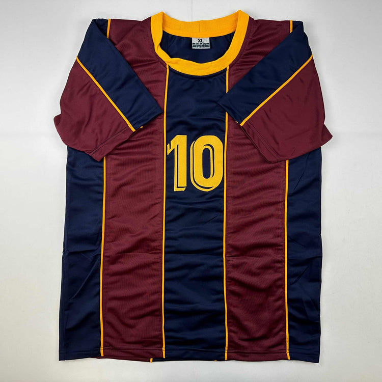 Facsimile Autographed Lionel Messi Leo FC Barcelona Blue/Red Reprint Laser Auto Soccer Jersey Size Men's XL