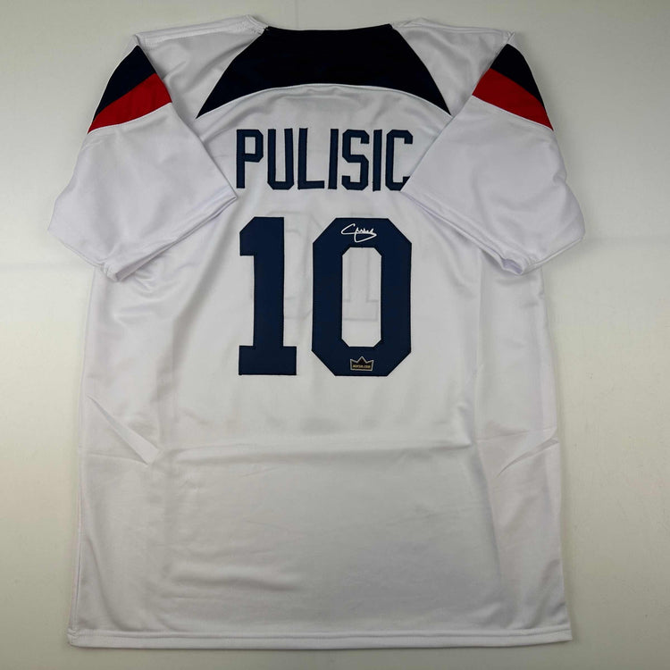 Facsimile Autographed Christian Pulisic United States USA White World Cup Reprint Laser Auto Soccer Jersey Size Men's XL