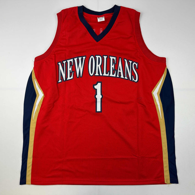 Facsimile Autographed Zion Williamson New Orleans Red Reprint Laser Auto Basketball Jersey Size Men's XL