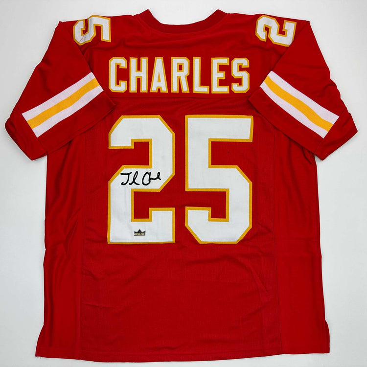 Facsimile Autographed Jamaal Charles Kansas City Red Reprint Laser Auto Football Jersey Size Men's XL