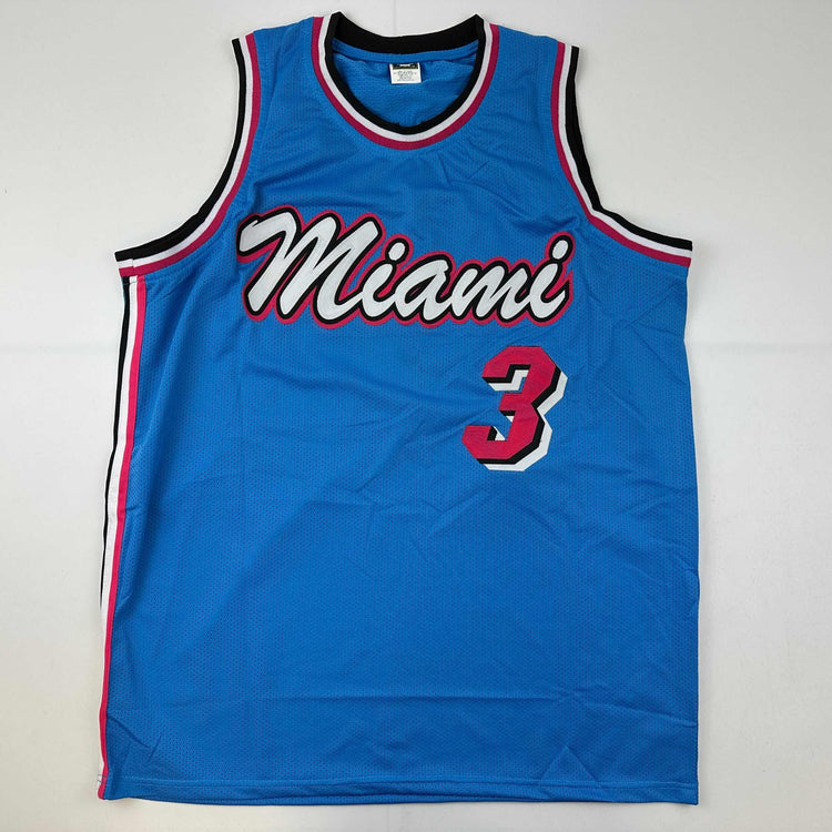 Facsimile Autographed Dwyane Wade Miami Blue Vice City Reprint Laser Auto Basketball Jersey Size Men's XL