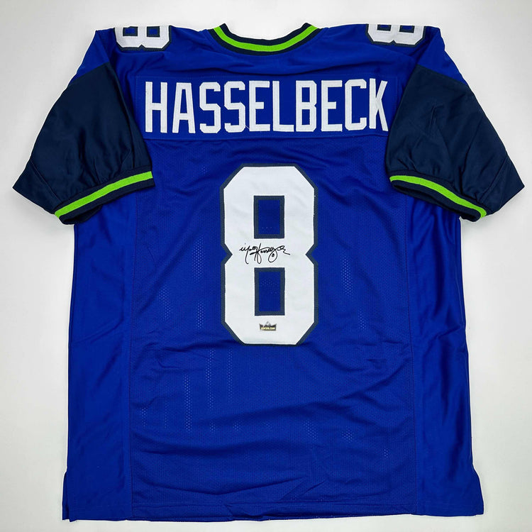 Facsimile Autographed Matt Hasselbeck Seattle Blue Reprint Laser Auto Football Jersey Size Men's XL