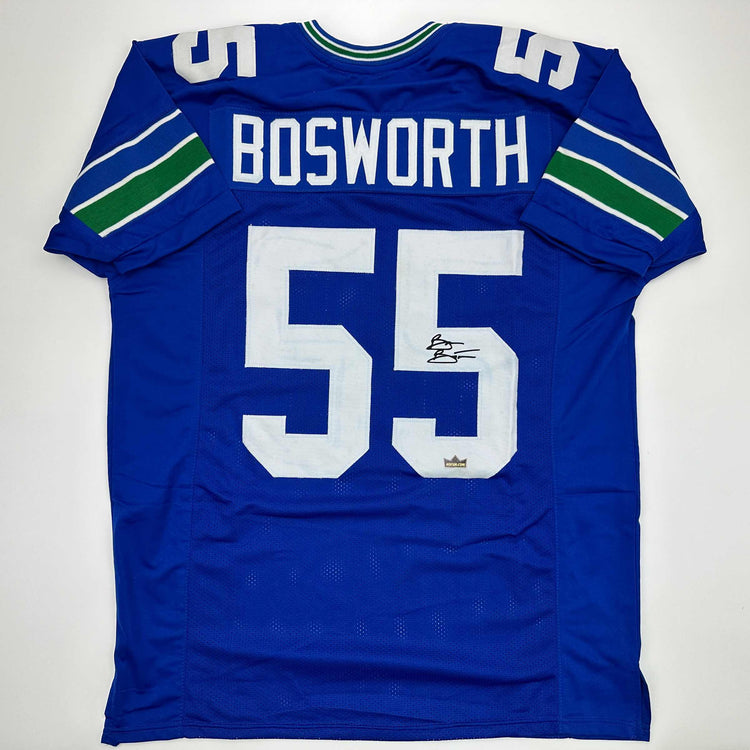Facsimile Autographed Brian Bosworth Seattle Blue Reprint Laser Auto Football Jersey Size Men's XL