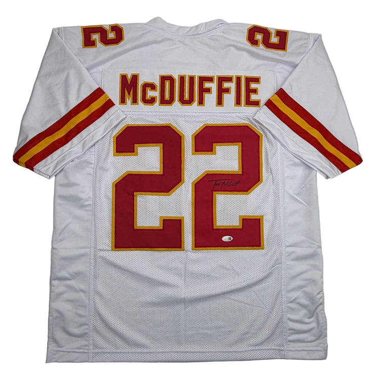 Autographed/Signed Trent McDuffie Kansas City White Football Jersey JSA COA
