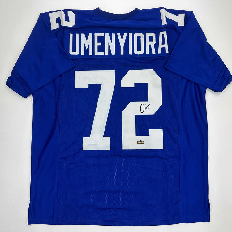Facsimile Autographed Osi Umenyiora New York Blue Reprint Laser Auto Football Jersey Size Men's XL