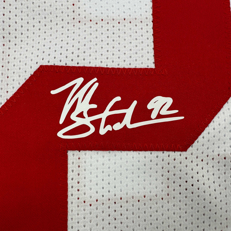 Facsimile Autographed Michael Strahan New York White Reprint Laser Auto Football Jersey Size Men's XL