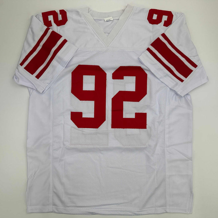 Facsimile Autographed Michael Strahan New York White Reprint Laser Auto Football Jersey Size Men's XL