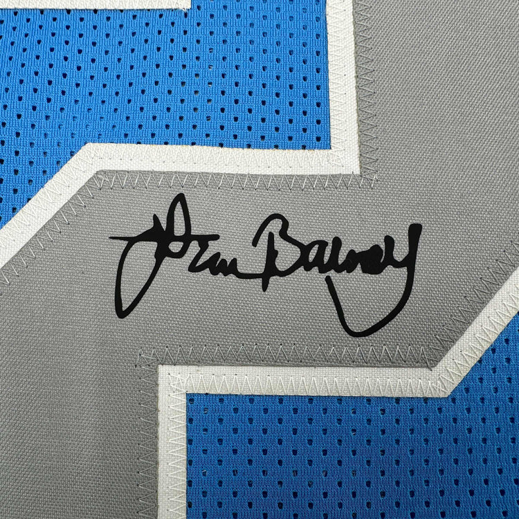 Framed Facsimile Autographed Lem Barney 35x39 Detroit Blue Reprint Laser Auto Football Jersey