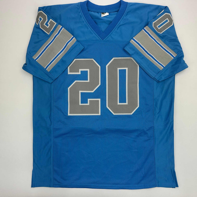 Facsimile Autographed Lem Barney Detroit Blue Reprint Laser Auto Football Jersey Size Men's XL