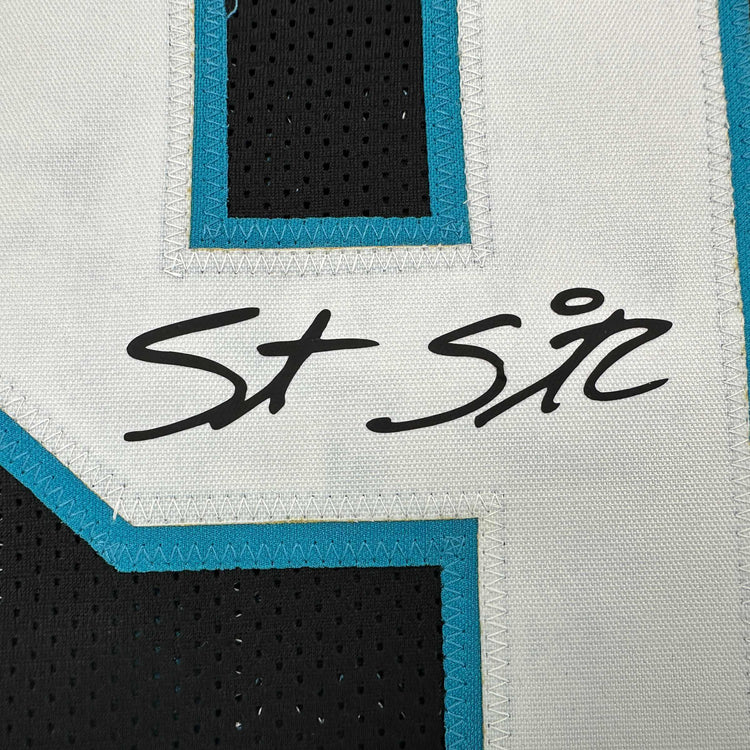 Facsimile Autographed Steve Smith Sr. Carolina Black Reprint Laser Auto Football Jersey Size Men's XL