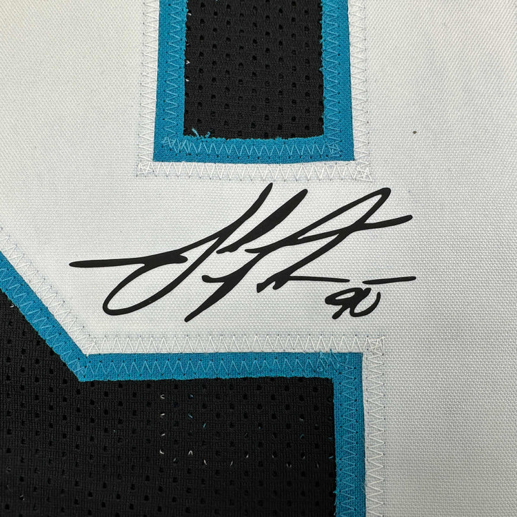 Framed Facsimile Autographed Julius Peppers 35x39 Carolina Black Reprint Laser Auto Football Jersey