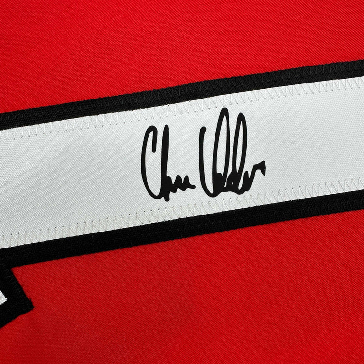 Facsimile Autographed Chris Chelios Chicago Red Reprint Laser Auto Hockey Jersey Size Men's XL