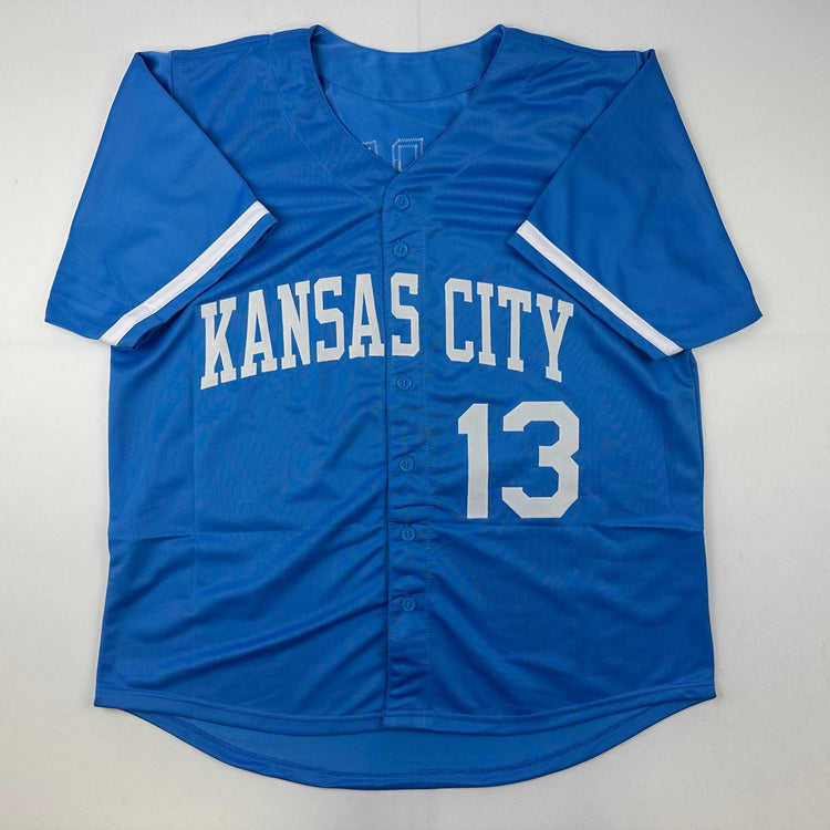 Facsimile Autographed Salvador Perez Kansas City Blue Reprint Laser Auto Baseball Jersey Size Men's XL