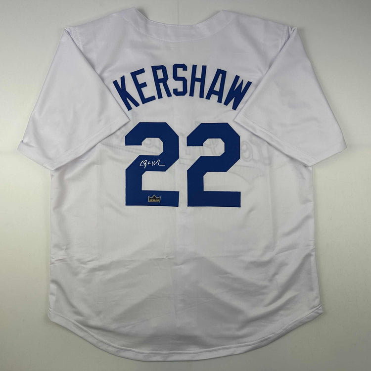 Facsimile Autographed Clayton Kershaw Los Angeles LA White Reprint Laser Auto Baseball Jersey Size Men's XL