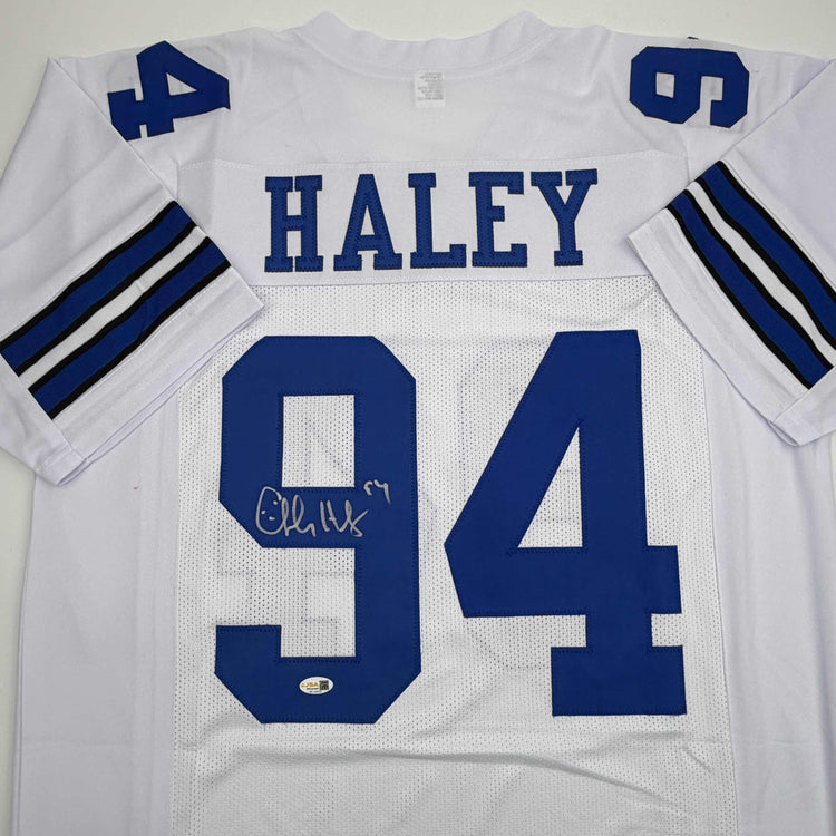Autographed/Signed Charles Haley Dallas White Football Jersey JSA COA