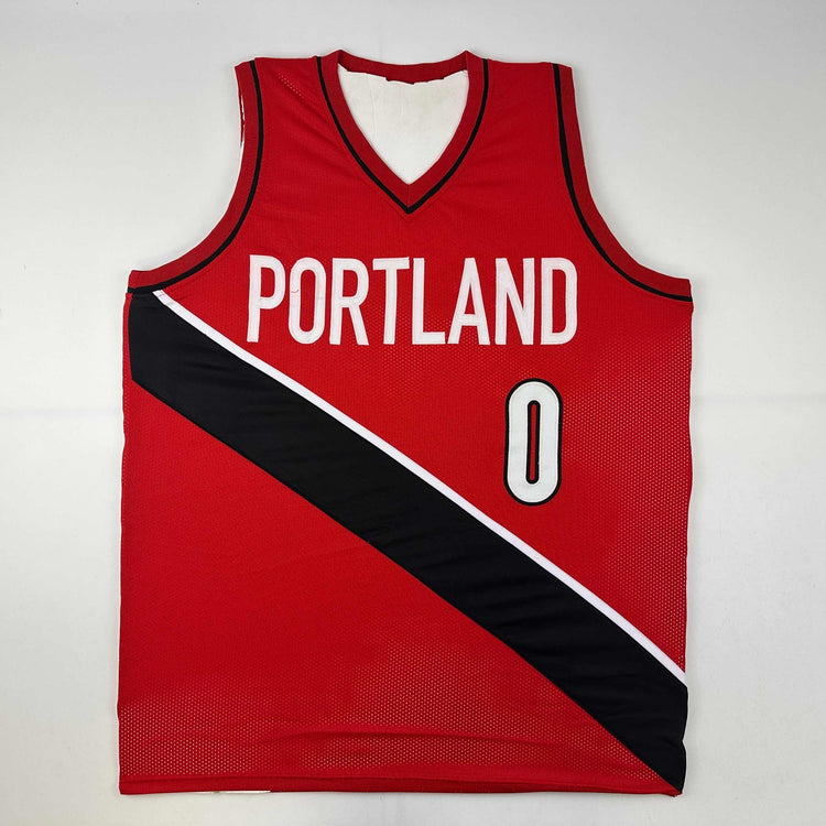 Facsimile Autographed Damian Lillard Portland Red Reprint Laser Auto Basketball Jersey Size Men's XL