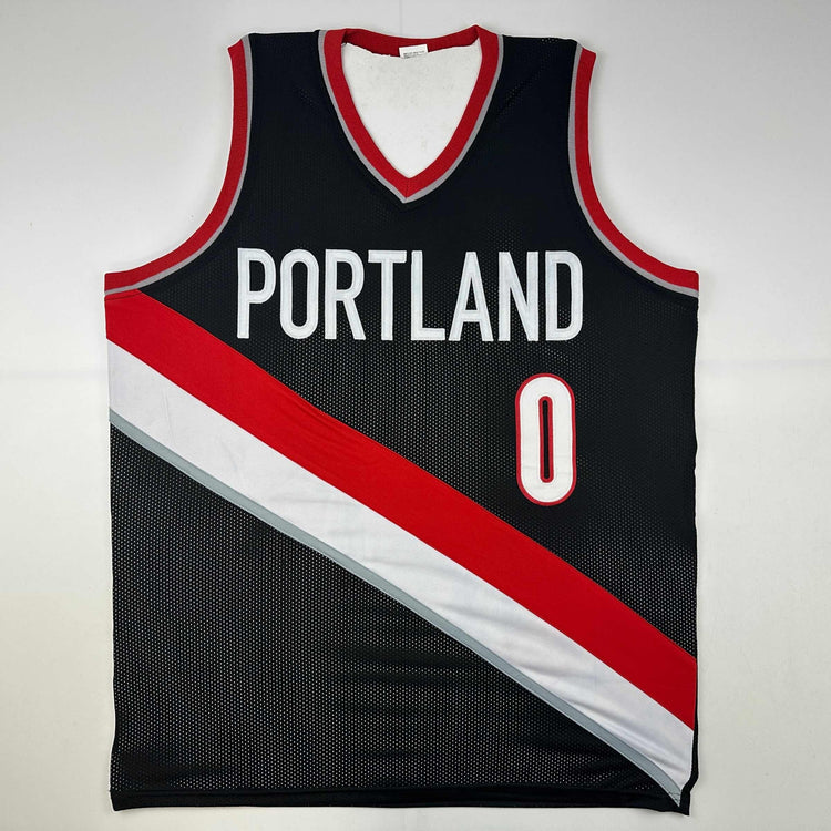 Facsimile Autographed Damian Lillard Portland Black Reprint Laser Auto Basketball Jersey Size Men's XL