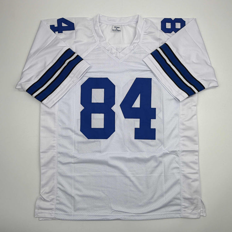 Autographed/Signed Jay Novacek Dallas White Football Jersey Beckett BAS COA