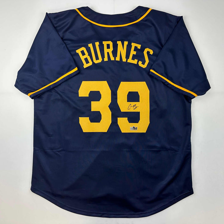 Facsimile Autographed Corbin Burnes Milwaukee Blue Reprint Laser Auto Baseball Jersey Size Men's XL