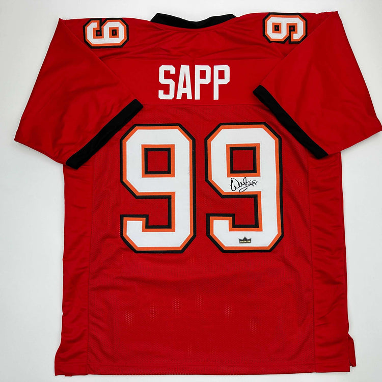 Facsimile Autographed Warren Sapp Tampa Bay Red Reprint Laser Auto Football Jersey Size Men's XL