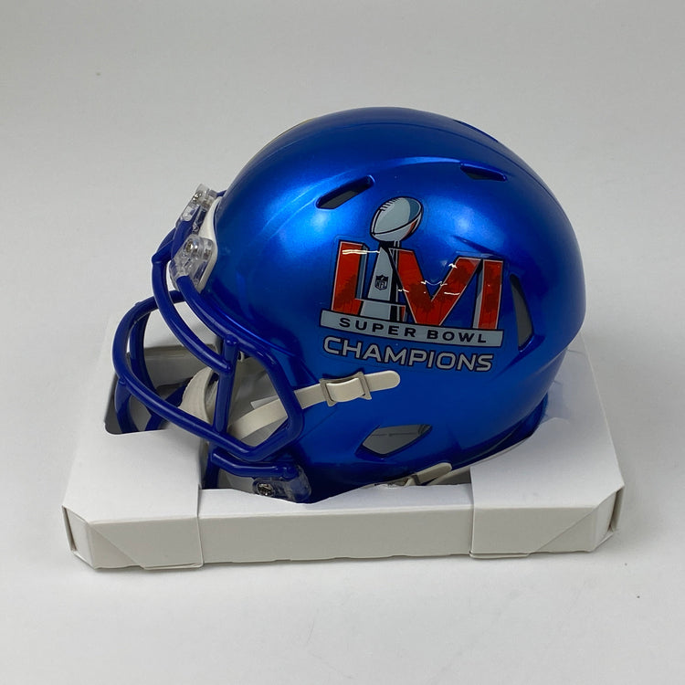 Autographed/Signed Matthew Stafford Los Angeles Rams Super Bowl LVI Champions Mini Football Helmet Fanatics COA