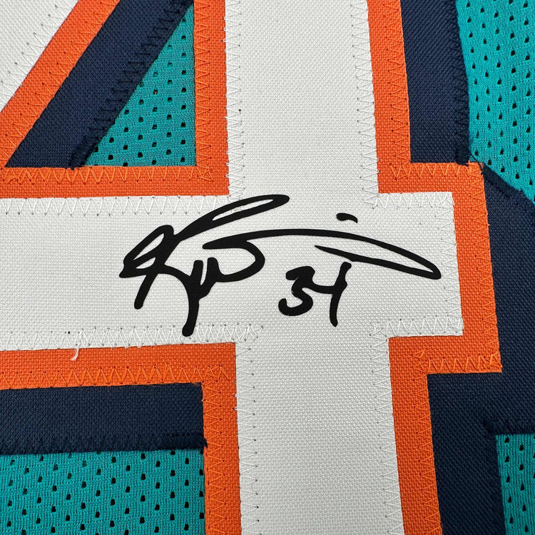 Framed Facsimile Autographed Ricky Williams 35x39 Miami Teal Reprint Laser Auto Football Jersey