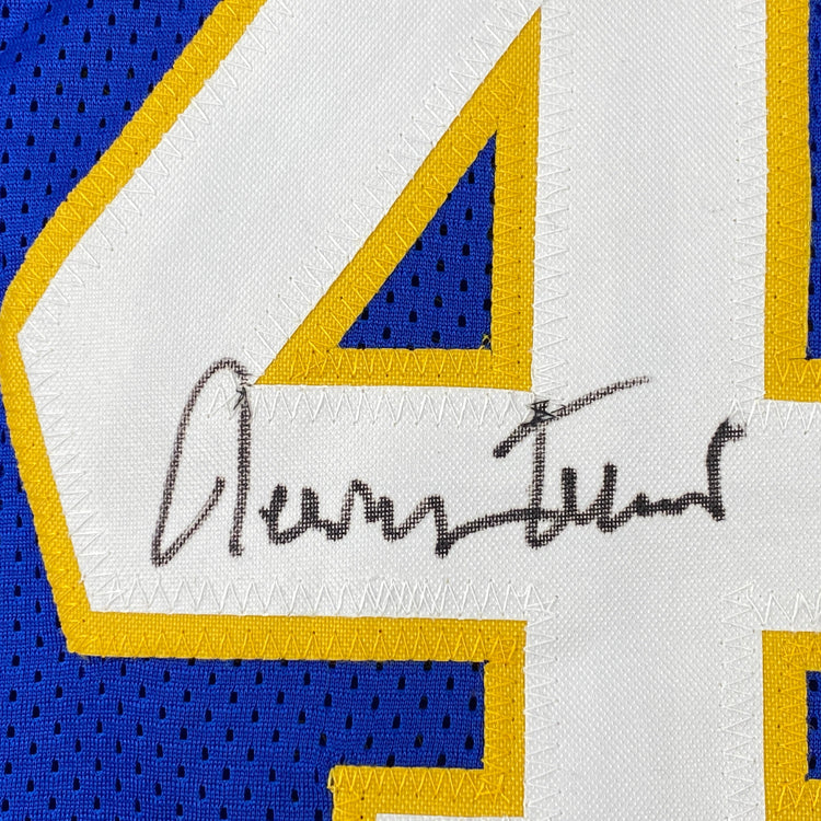 Autographed/Signed Jerry West West Virginia Blue College Basketball Jersey JSA COA