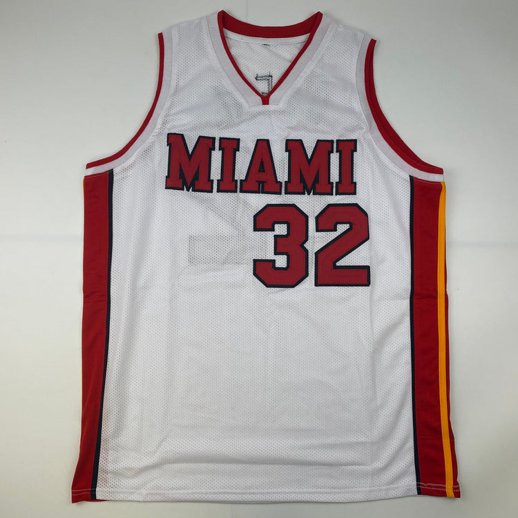 Autographed/Signed Shaquille Shaq O'Neal Miami Heat White Basketball Jersey Beckett BAS COA