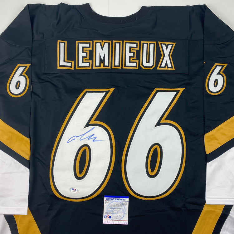 Autographed/Signed Mario Lemieux Pittsburgh Black Hockey Jersey PSA/DNA COA