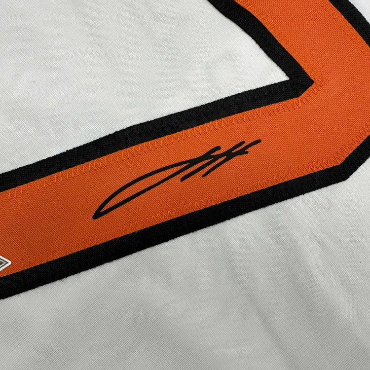 Framed Facsimile Autographed Jackson Holliday 35x39 Baltimore White Reprint Laser Auto Baseball Jersey