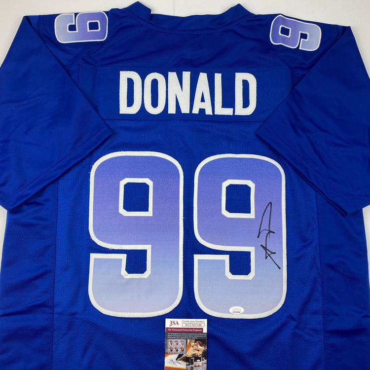 Autographed/Signed Aaron Donald Los Angeles Blue Pro Bowl Football Jersey JSA COA