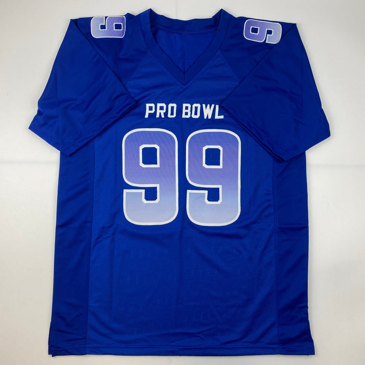 Autographed/Signed Aaron Donald Los Angeles Blue Pro Bowl Football Jersey JSA COA
