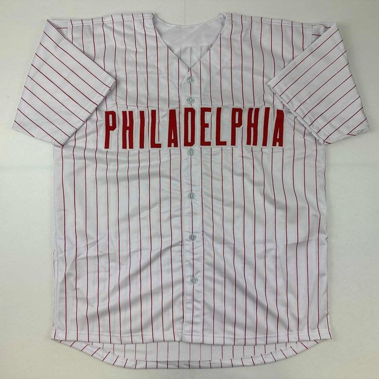 Facsimile Autographed JT J.T. Realmuto Philadelphia Pinstripe Reprint Laser Auto Baseball Jersey Size Men's XL