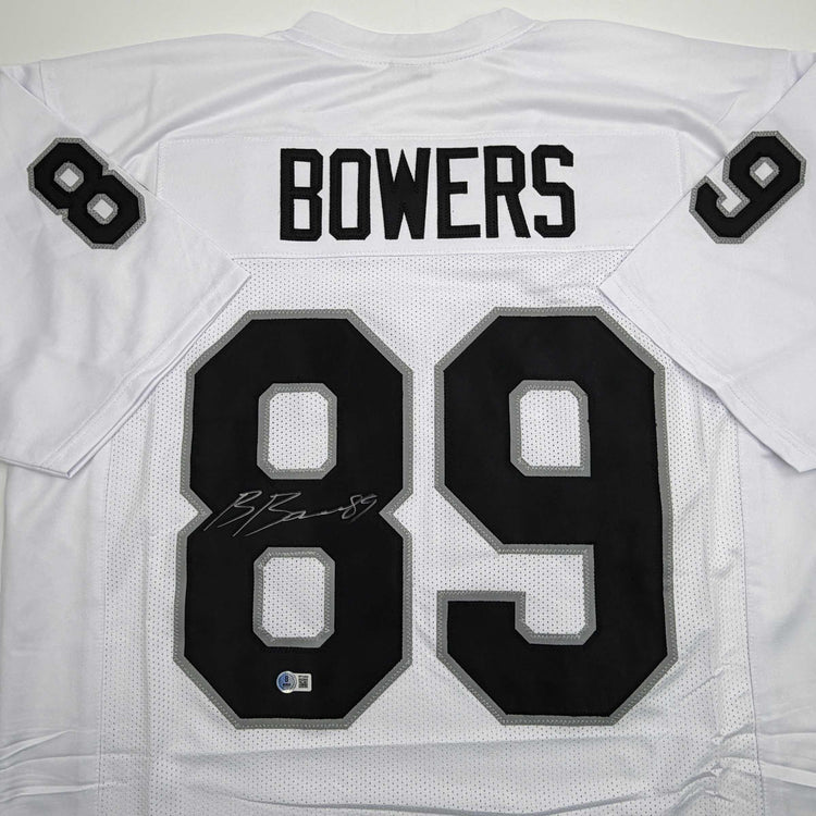 Autographed/Signed Brock Bowers Las Vegas Oakland White Football Jersey Beckett BAS COA