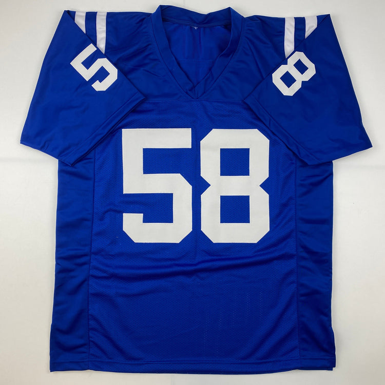 Autographed/Signed Gary Brackett Indianapolis Blue Football Jersey JSA COA