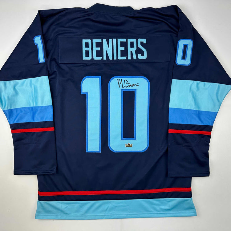 Facsimile Autographed Matty Beniers Seattle Blue Reprint Laser Auto Hockey Jersey Size Men's XL