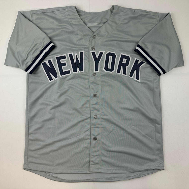 Facsimile Autographed Derek Jeter New York Grey Reprint Laser Auto Baseball Jersey Size Men's XL