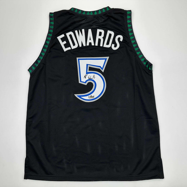 Facsimile Autographed Anthony Edwards Minnesota Black Reprint Laser Auto Basketball Jersey Size Men's XL