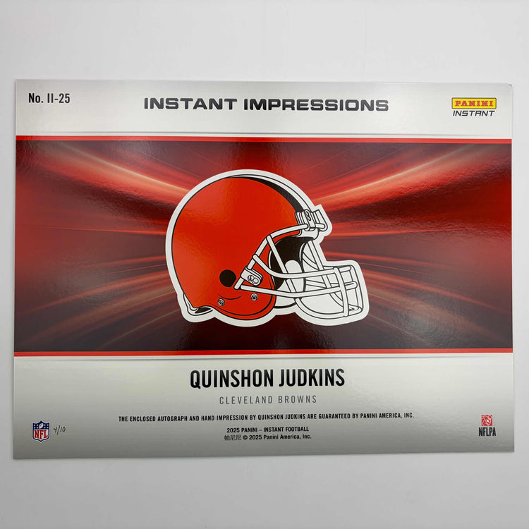2025 Panini Instant Impressions NFL Quinshon Judkins #II-25 18x24 Hand Print Autographed Auto /10 Cleveland Browns Rookie RC Oversized Football Card