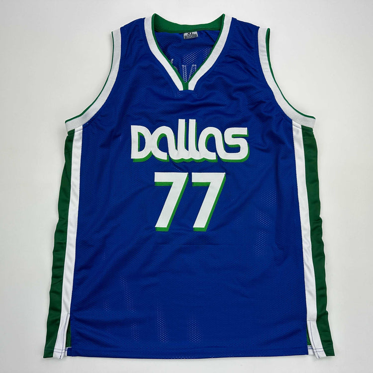 Facsimile Autographed Luka Doncic Dallas Retro Blue Reprint Laser Auto Basketball Jersey Size Men's XL