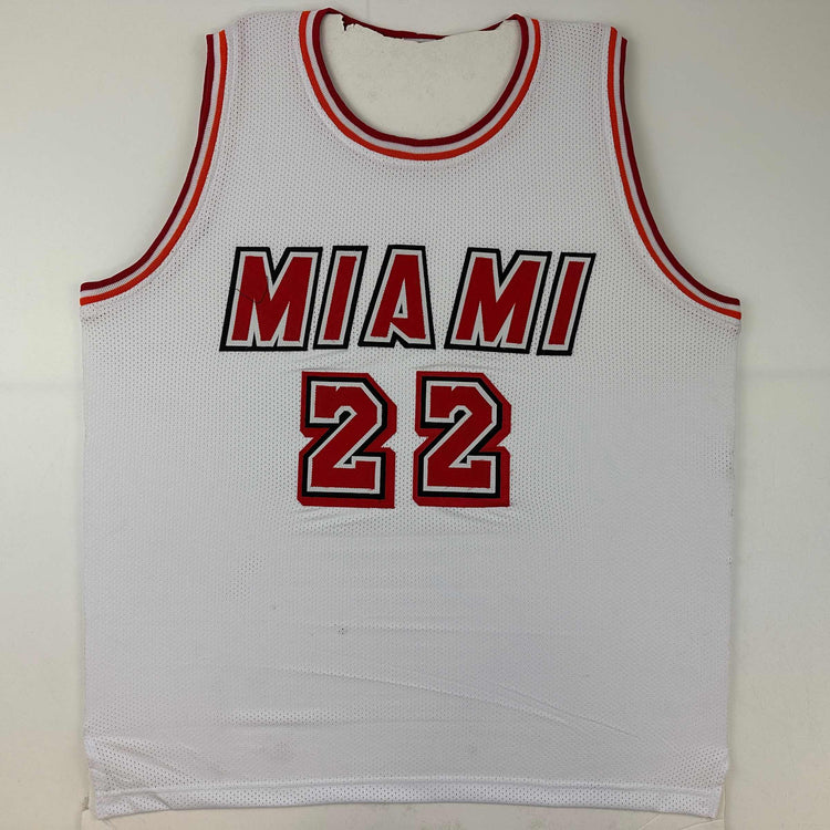 Facsimile Autographed Jimmy Butler Miami White Retro Reprint Laser Auto Basketball Jersey Size Men's XL