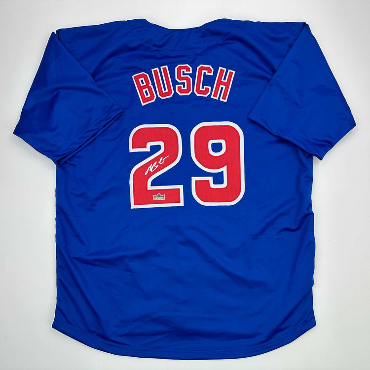Facsimile Autographed Michael Busch Chicago Blue Reprint Laser Auto Baseball Jersey Size Men's XL